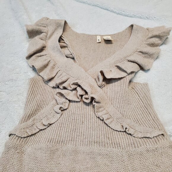 Anthropologie Moth Cream Linen Wool Dress XS Boho Feminine Cottagecore Romantic - Picture 4 of 10